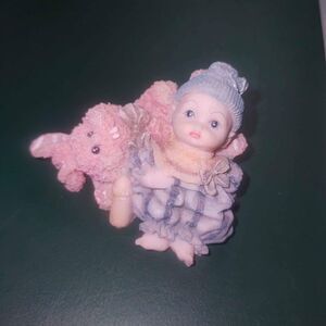 Highly Detailed Baby Boy with Pink Rabbit Figurine